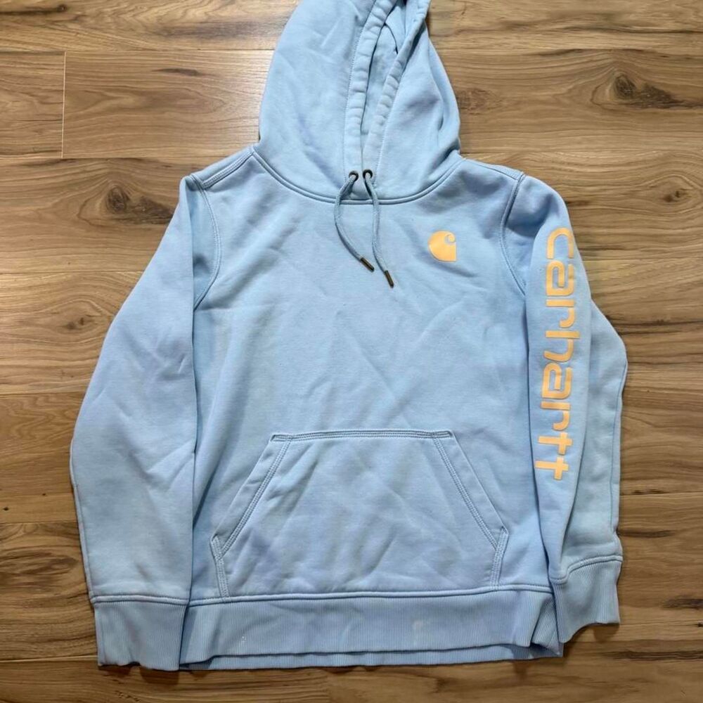 Carhartt blue hoodie spell out graphic baggy womens hoodie size large